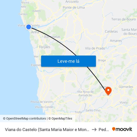 Viana do Castelo (Santa Maria Maior e Monserrate) e Meadela to Pedome map