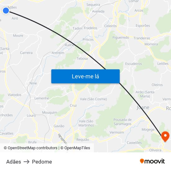 Adães to Pedome map