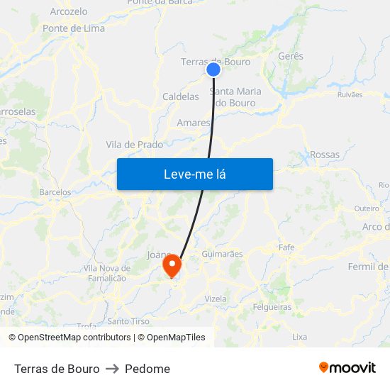 Terras de Bouro to Pedome map