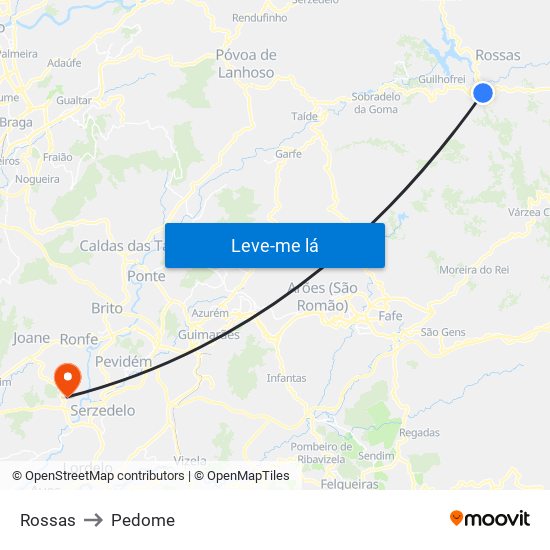 Rossas to Pedome map