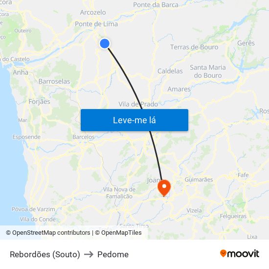 Rebordões (Souto) to Pedome map