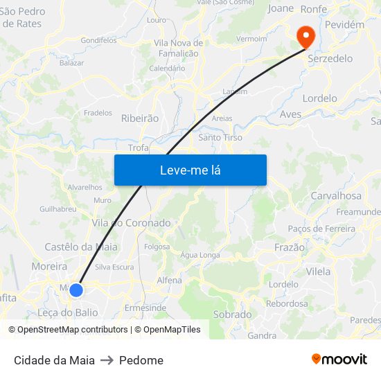 Cidade da Maia to Pedome map