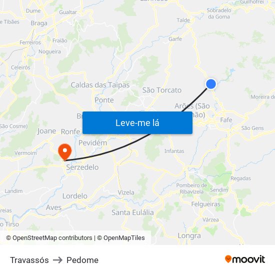 Travassós to Pedome map