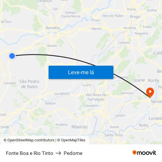 Fonte Boa e Rio Tinto to Pedome map