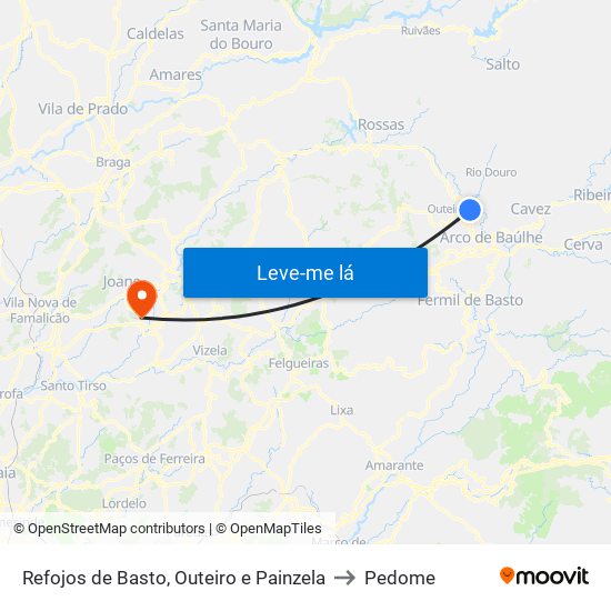 Refojos de Basto, Outeiro e Painzela to Pedome map