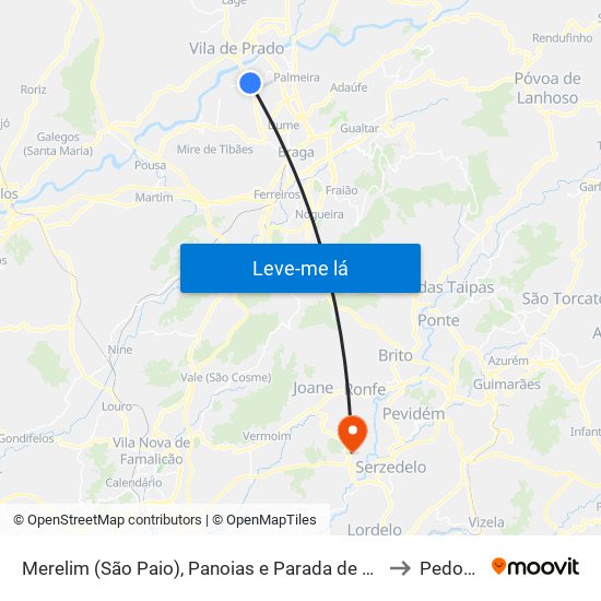 Merelim (São Paio), Panoias e Parada de Tibães to Pedome map