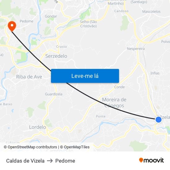 Caldas de Vizela to Pedome map