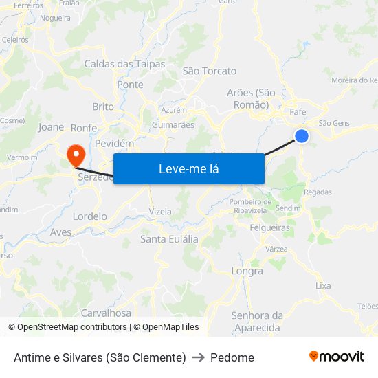 Antime e Silvares (São Clemente) to Pedome map