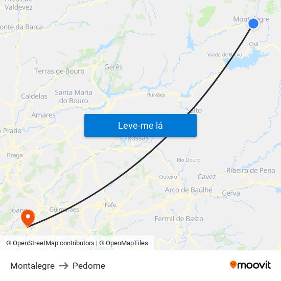 Montalegre to Pedome map