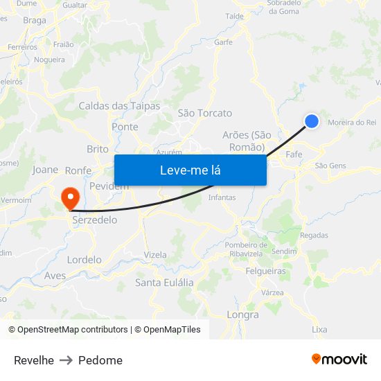 Revelhe to Pedome map