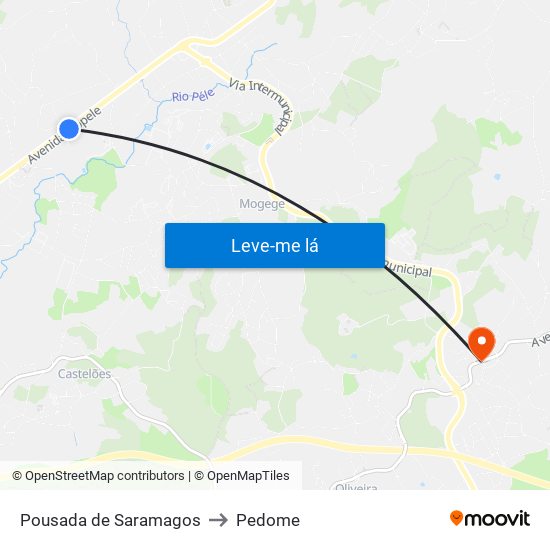 Pousada de Saramagos to Pedome map