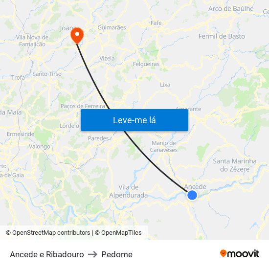 Ancede e Ribadouro to Pedome map