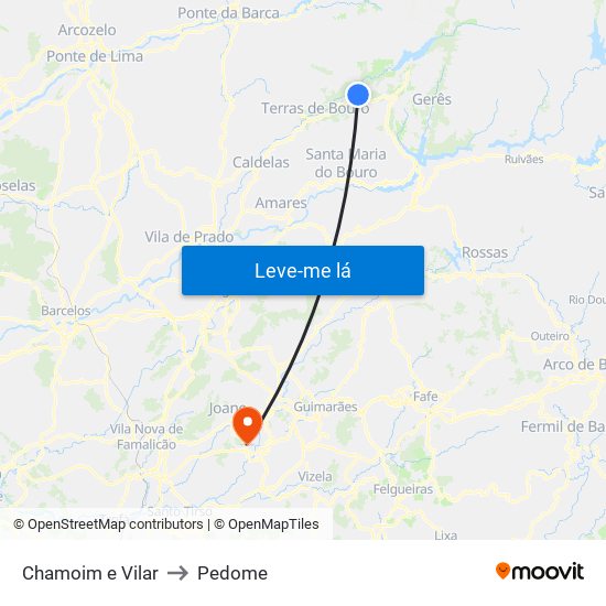 Chamoim e Vilar to Pedome map