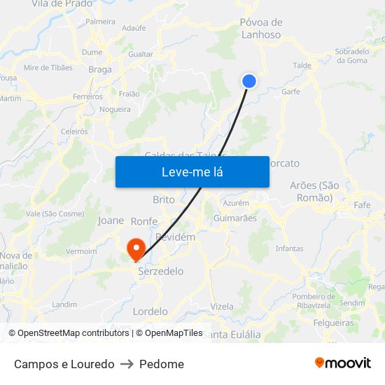 Campos e Louredo to Pedome map