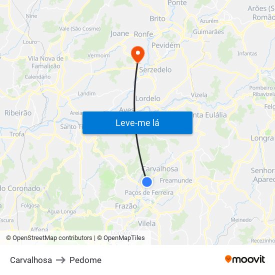 Carvalhosa to Pedome map