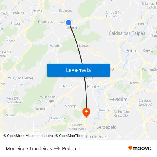 Morreira e Trandeiras to Pedome map