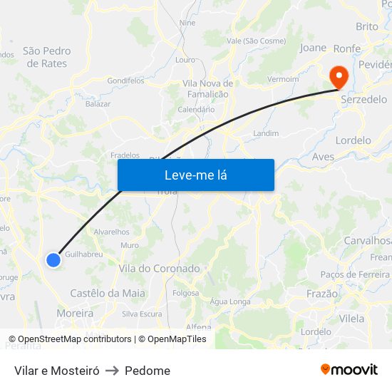 Vilar e Mosteiró to Pedome map