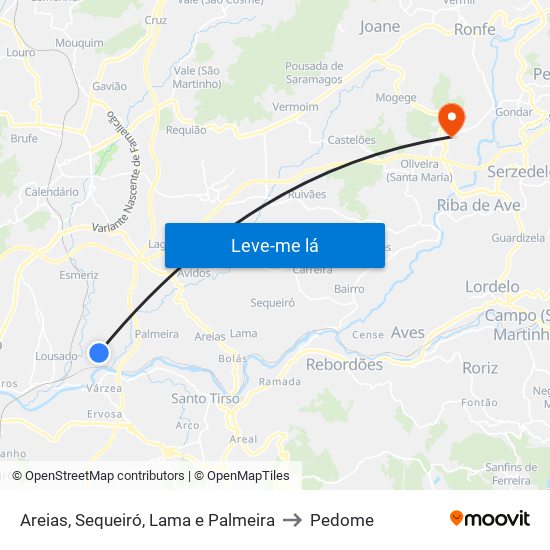 Areias, Sequeiró, Lama e Palmeira to Pedome map