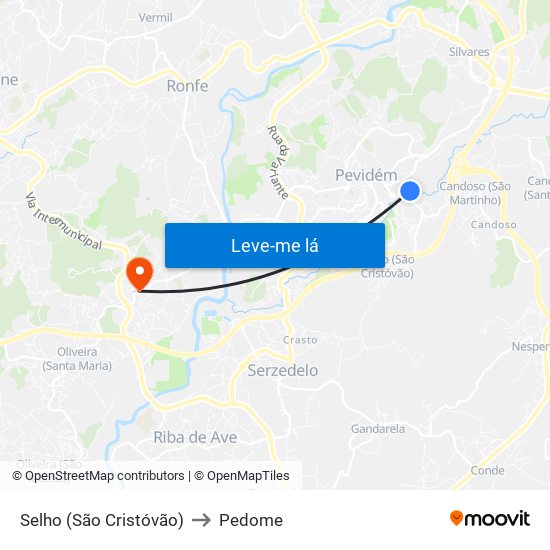 Selho (São Cristóvão) to Pedome map