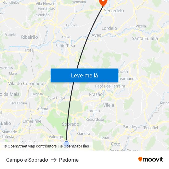 Campo e Sobrado to Pedome map