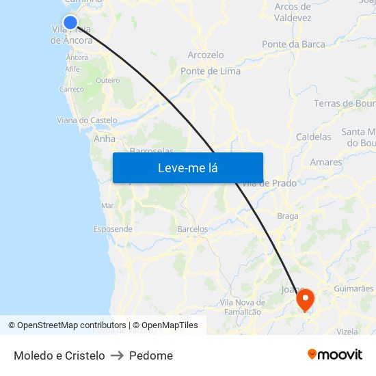 Moledo e Cristelo to Pedome map