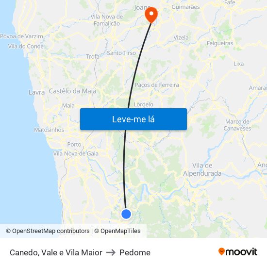 Canedo, Vale e Vila Maior to Pedome map