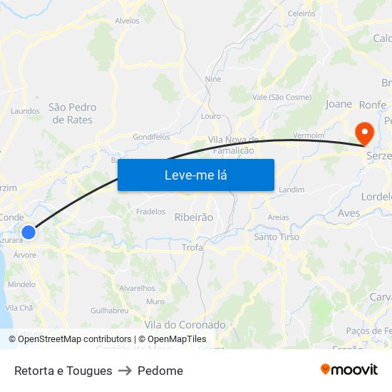 Retorta e Tougues to Pedome map