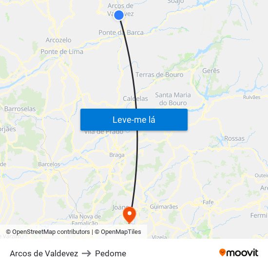 Arcos de Valdevez to Pedome map