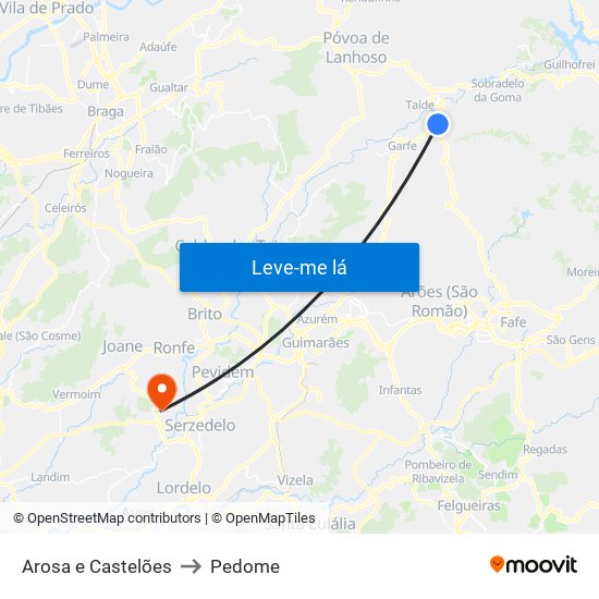 Arosa e Castelões to Pedome map