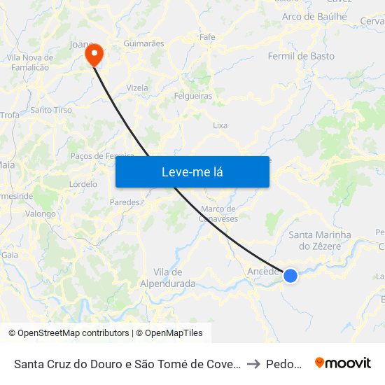 Santa Cruz do Douro e São Tomé de Covelas to Pedome map