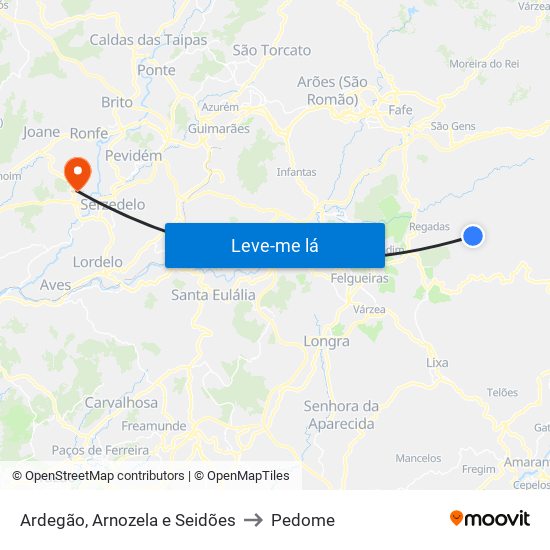 Ardegão, Arnozela e Seidões to Pedome map