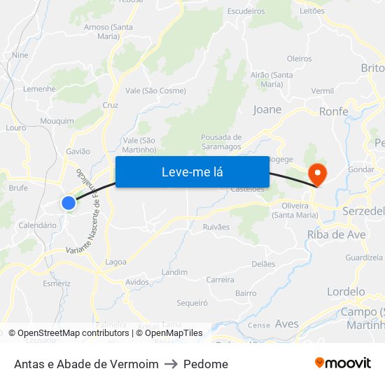Antas e Abade de Vermoim to Pedome map