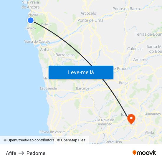 Afife to Pedome map