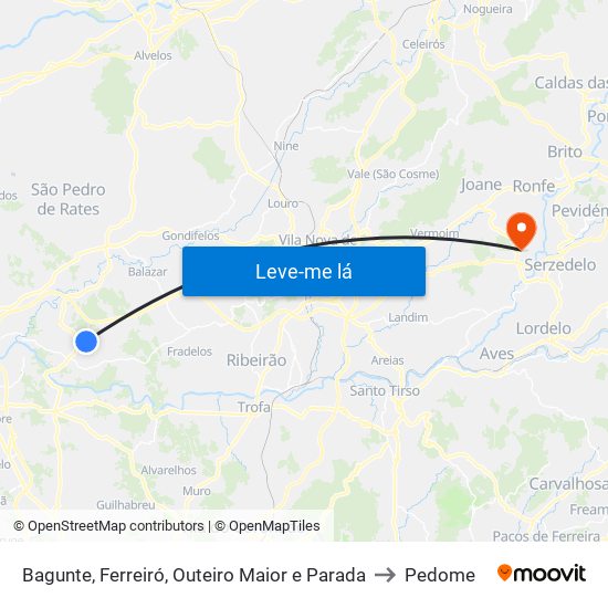 Bagunte, Ferreiró, Outeiro Maior e Parada to Pedome map