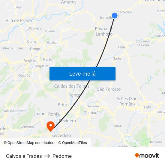 Calvos e Frades to Pedome map