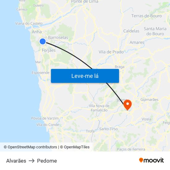 Alvarães to Pedome map