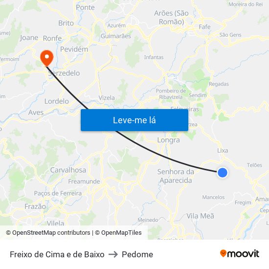 Freixo de Cima e de Baixo to Pedome map