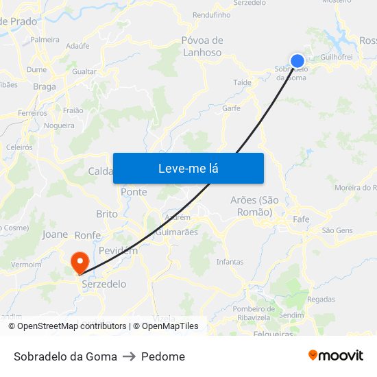 Sobradelo da Goma to Pedome map