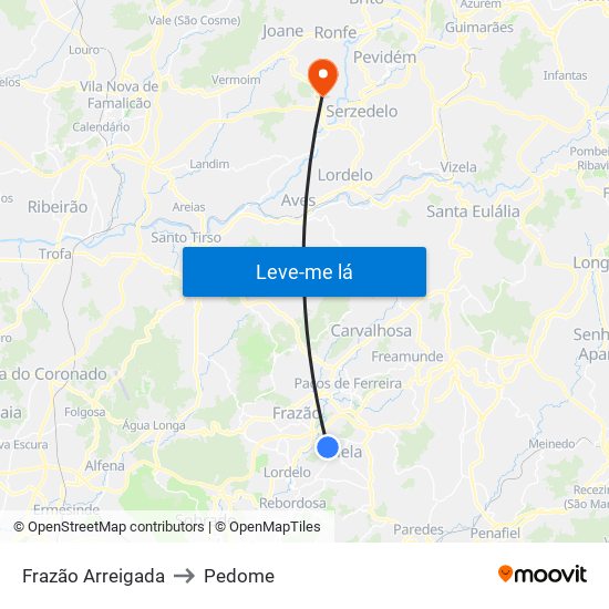 Frazão Arreigada to Pedome map