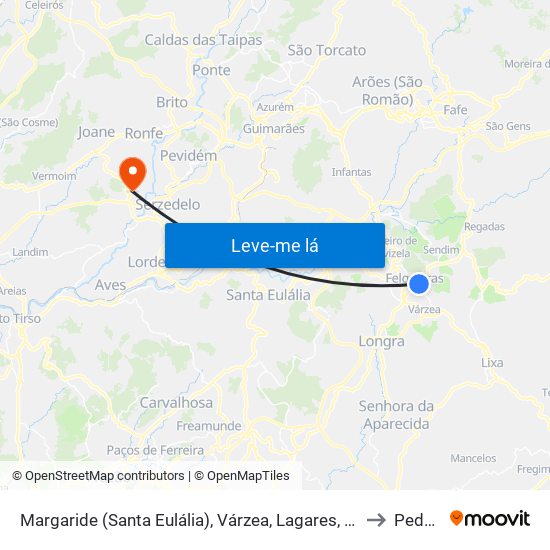 Margaride (Santa Eulália), Várzea, Lagares, Varziela e Moure to Pedome map