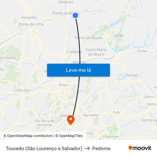 Touvedo (São Lourenço e Salvador) to Pedome map