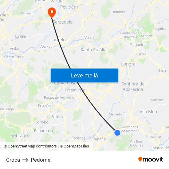 Croca to Pedome map