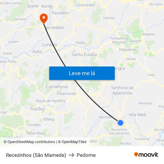 Recezinhos (São Mamede) to Pedome map