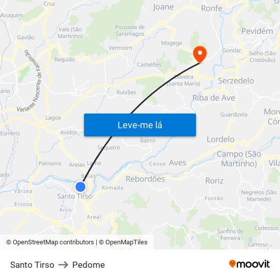 Santo Tirso to Pedome map