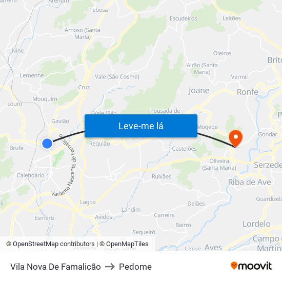 Vila Nova De Famalicão to Pedome map