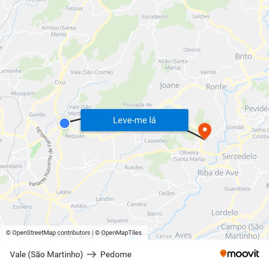 Vale (São Martinho) to Pedome map