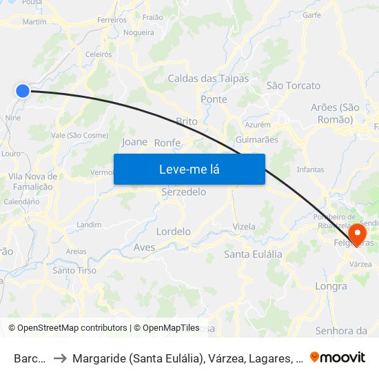 Barcelos to Margaride (Santa Eulália), Várzea, Lagares, Varziela e Moure map