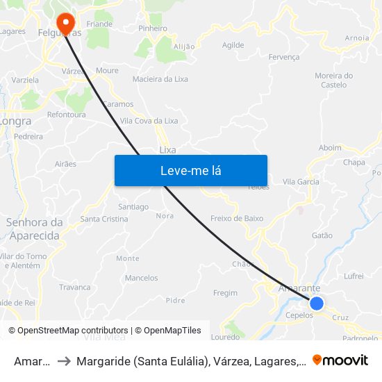 Amarante to Margaride (Santa Eulália), Várzea, Lagares, Varziela e Moure map