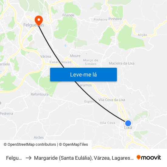 Felgueiras to Margaride (Santa Eulália), Várzea, Lagares, Varziela e Moure map