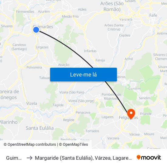 Guimarães to Margaride (Santa Eulália), Várzea, Lagares, Varziela e Moure map